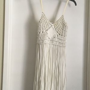 Bebe White Designer Fringed Dress